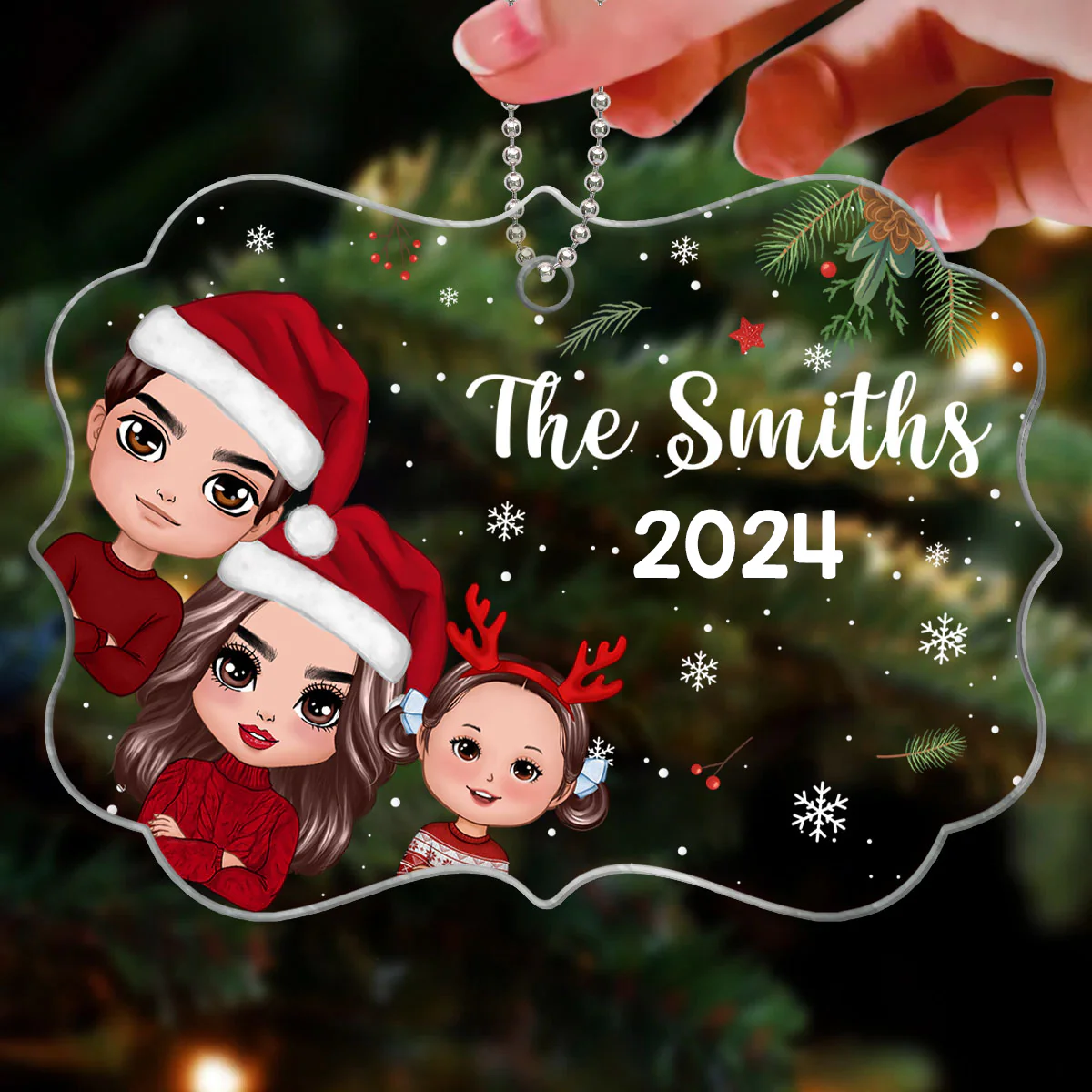 Christmas Peeking Whole Doll Family Kids Dogs Cats Personalized Acrylic Ornament - Image 3