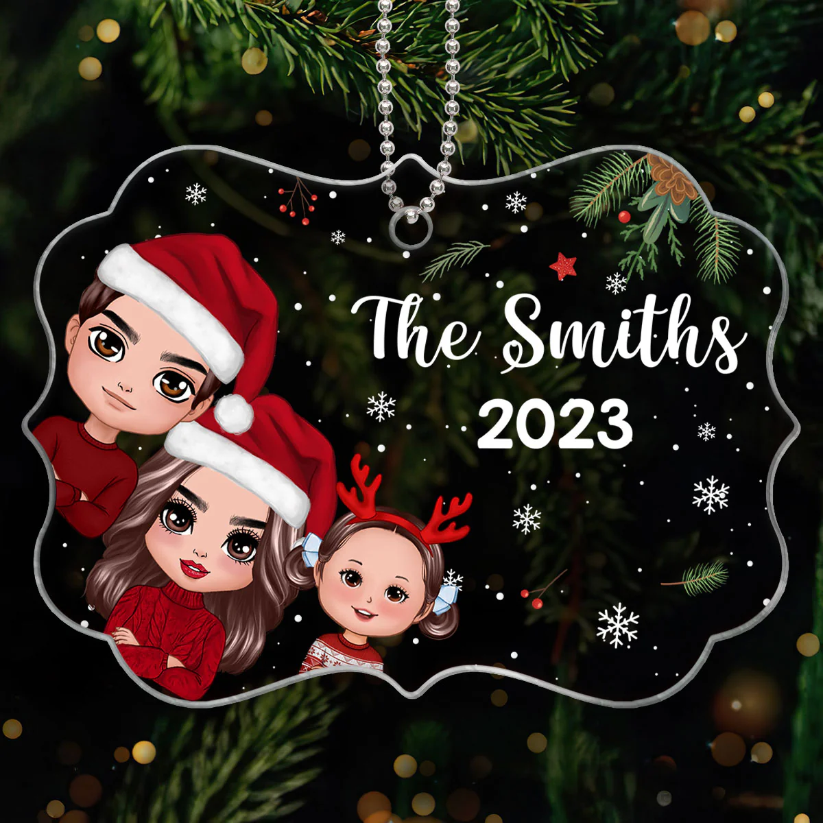 Christmas Peeking Whole Doll Family Kids Dogs Cats Personalized Acrylic Ornament - Image 6