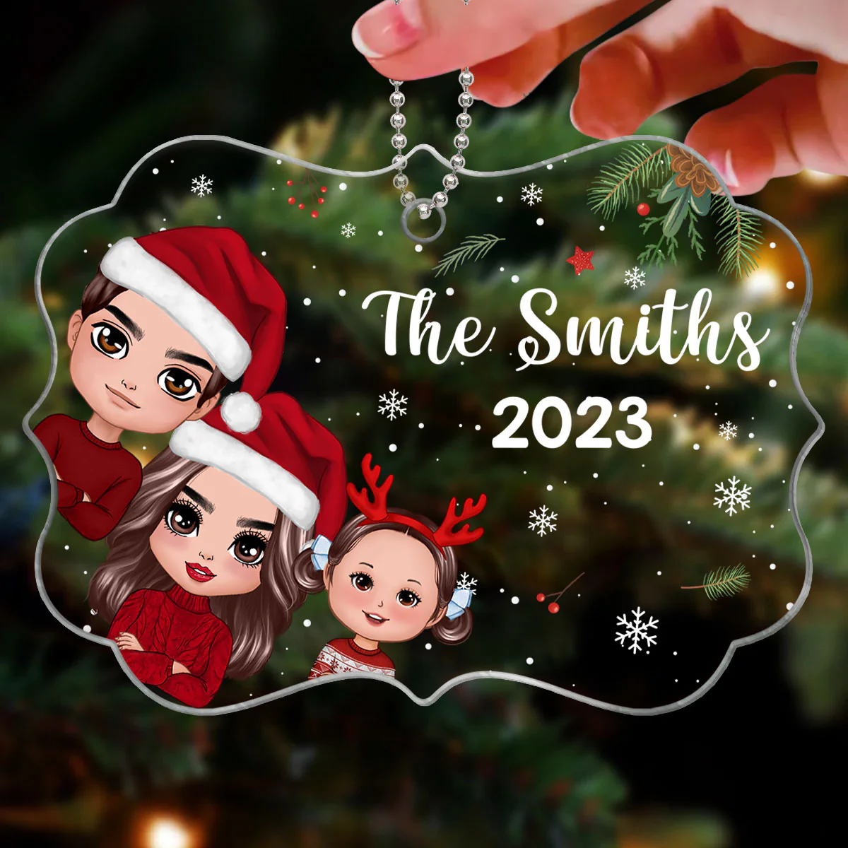 Christmas Peeking Whole Doll Family Kids Dogs Cats Personalized Acrylic Ornament - Image 8