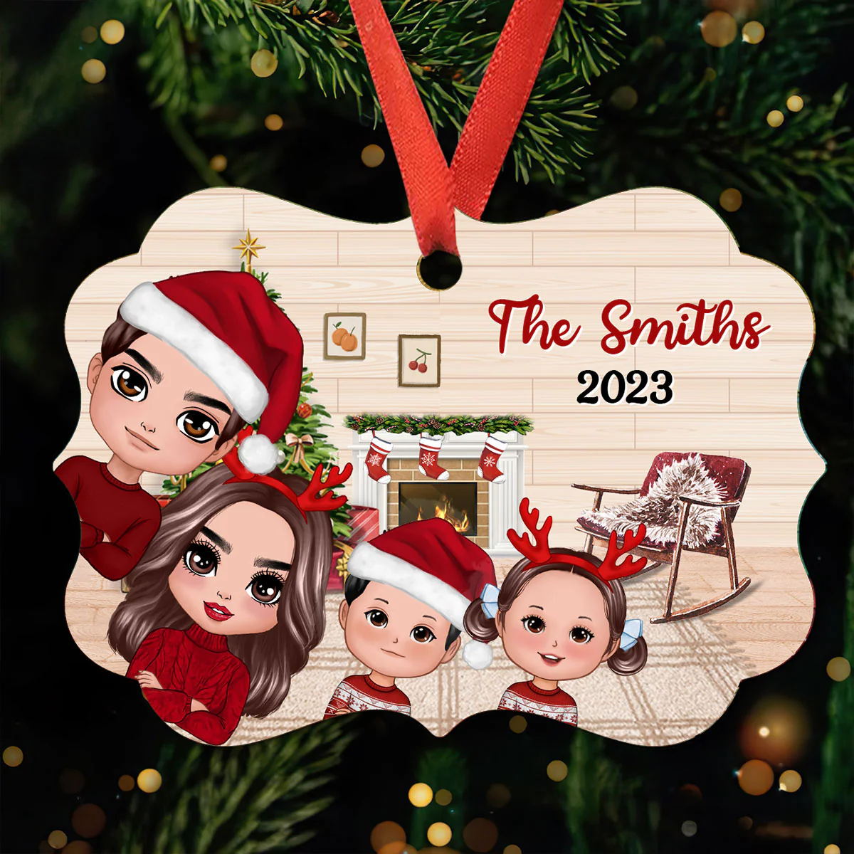 Christmas Peeking Whole Doll Family Kids Dogs Cats Personalized Christmas Ornament - Image 2