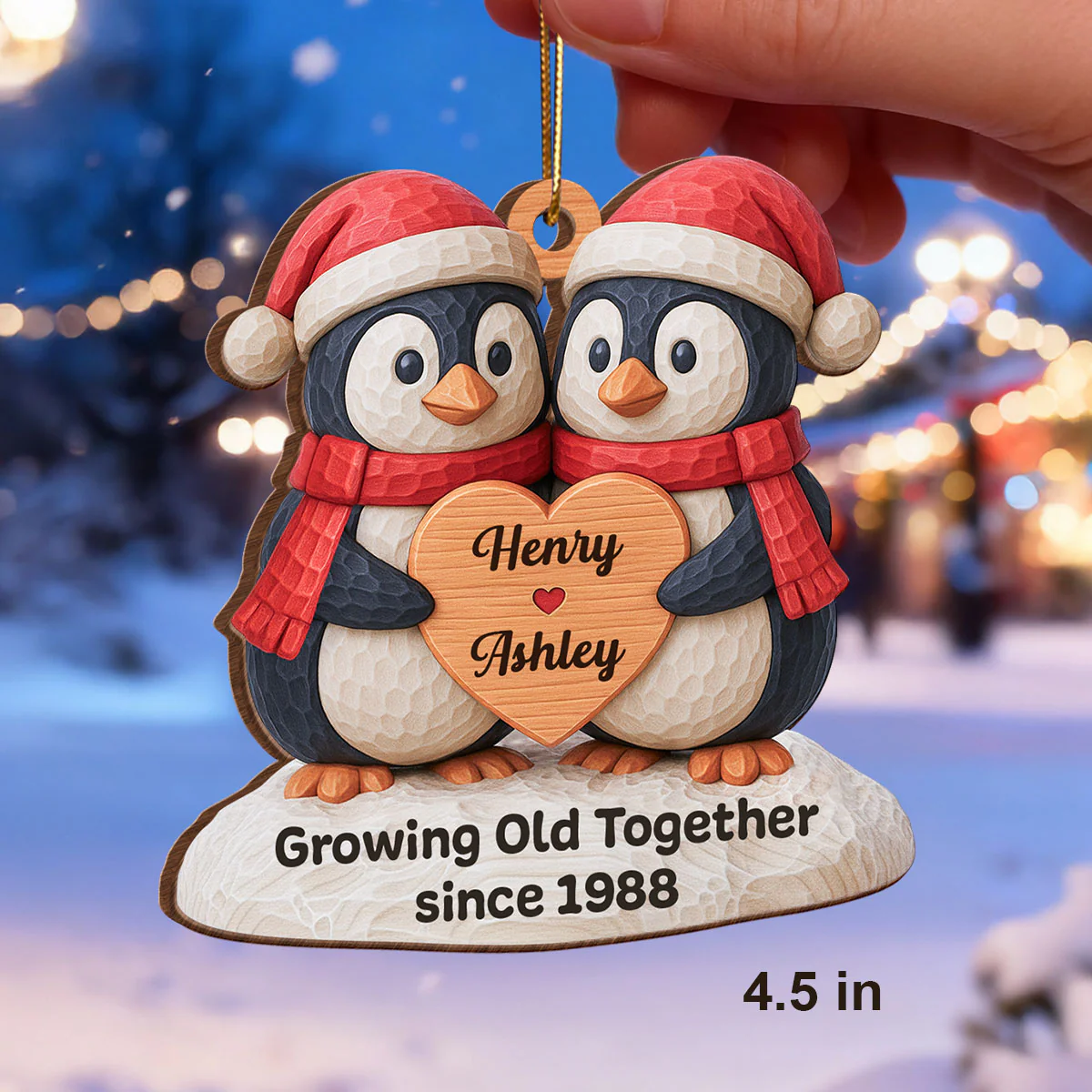 Christmas Penguin Couple - Personalized Wooden Ornament - Christmas Gift for Couple - Image 2