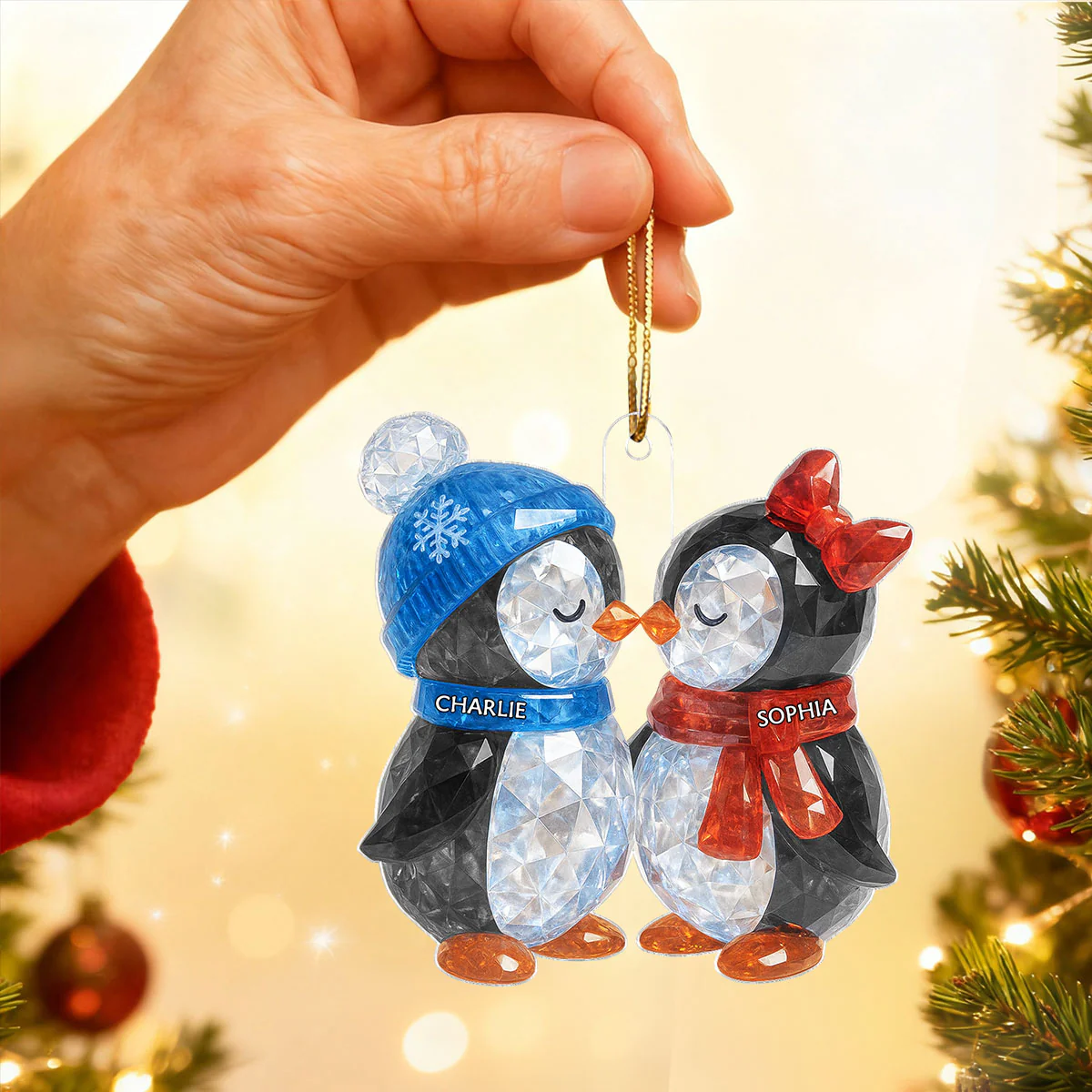 Christmas Penguins Couple 3D Crystal Effect Personalized Acrylic Ornament - Heartwarming Christmas Gift for Couple - Image 5