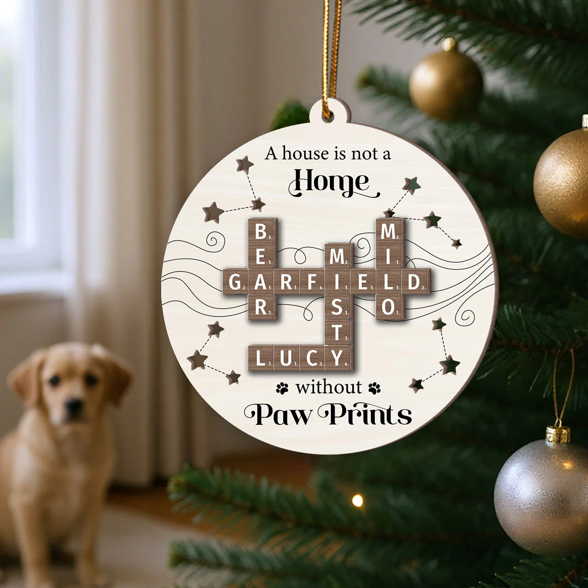 Christmas Pets Dogs Cats A House Is Not A Home Without Paw Prints Crossword Art Personalized 2-Layer Wooden Ornament