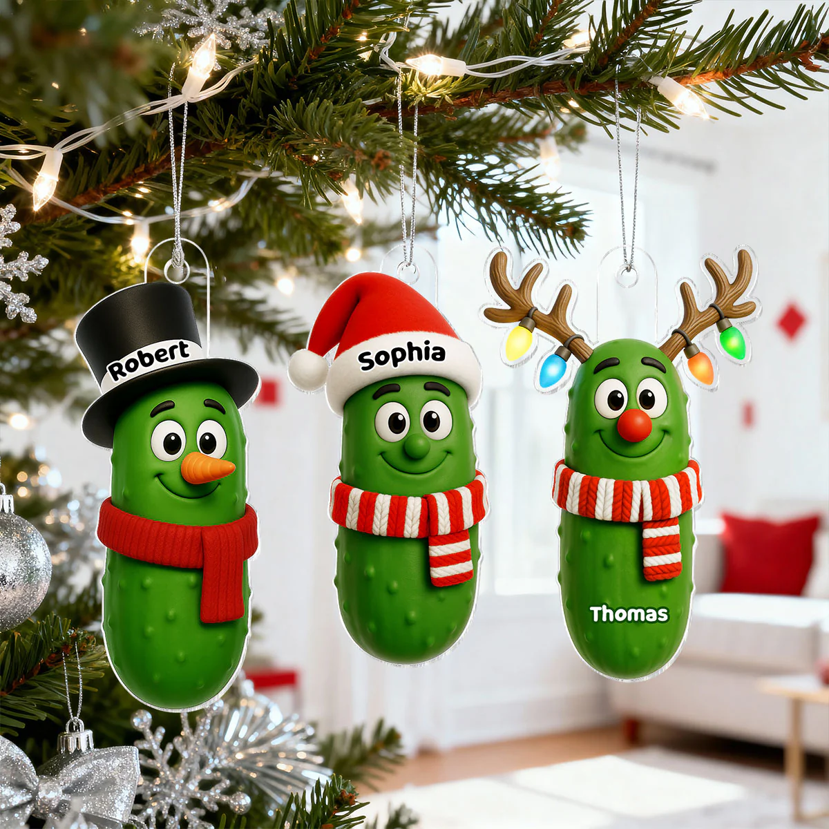 Christmas Pickle Characters - Personalized Acrylic Ornament - Funny White Elephant Gift - Image 3