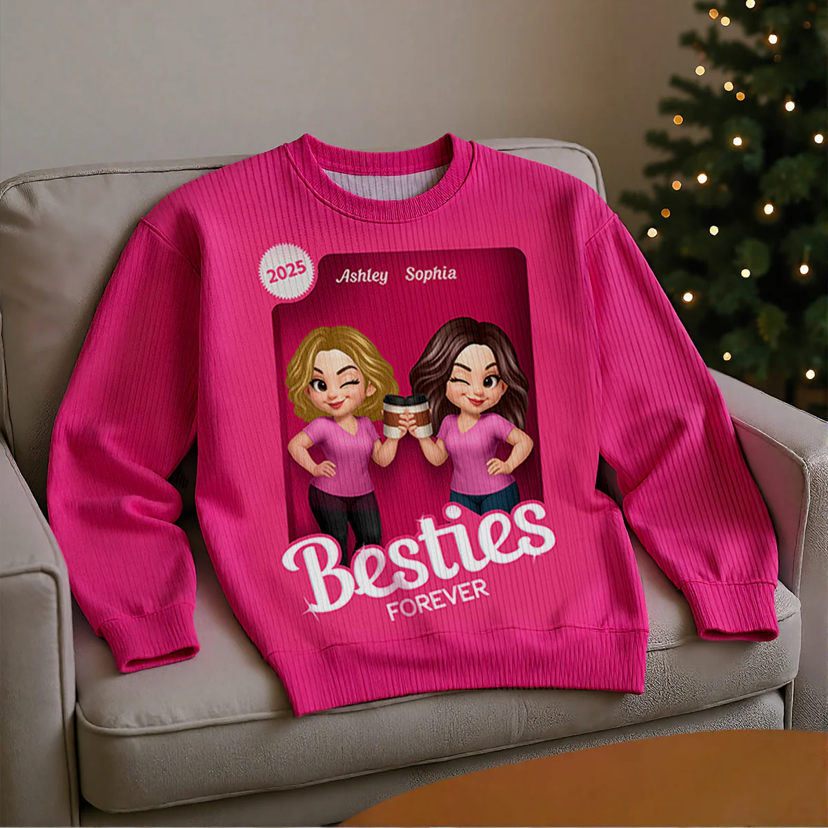 Pink Tone Besties Custom Figure Box Effect - Personalized Ugly Sweater - Christmas Matching Shirts, Group Shirts, Exchange Gift For Best Friends - Image 8