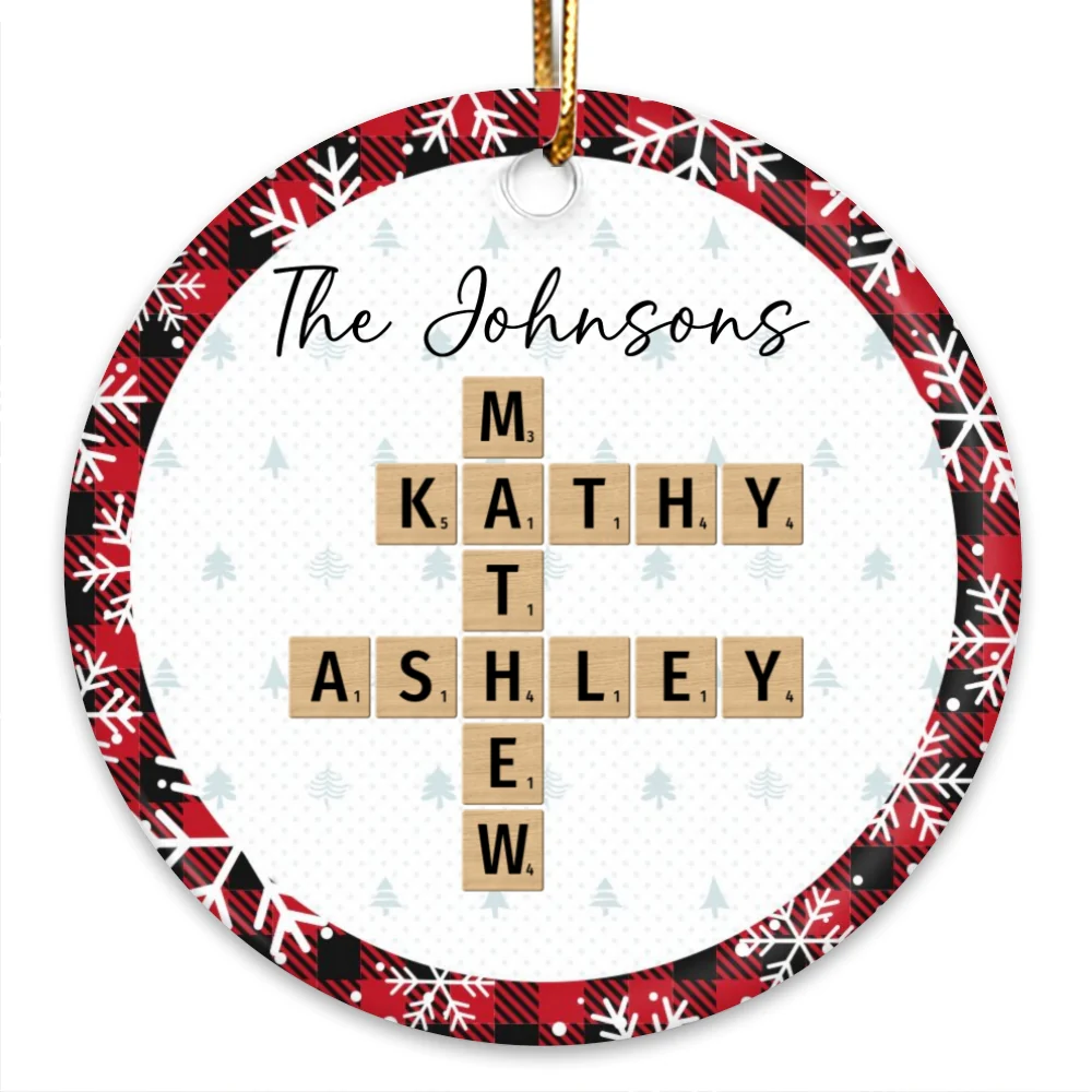 Christmas Plaid Family Crossword Puzzle Art Christmas Decor Personalized Ceramic Ornament - Image 10