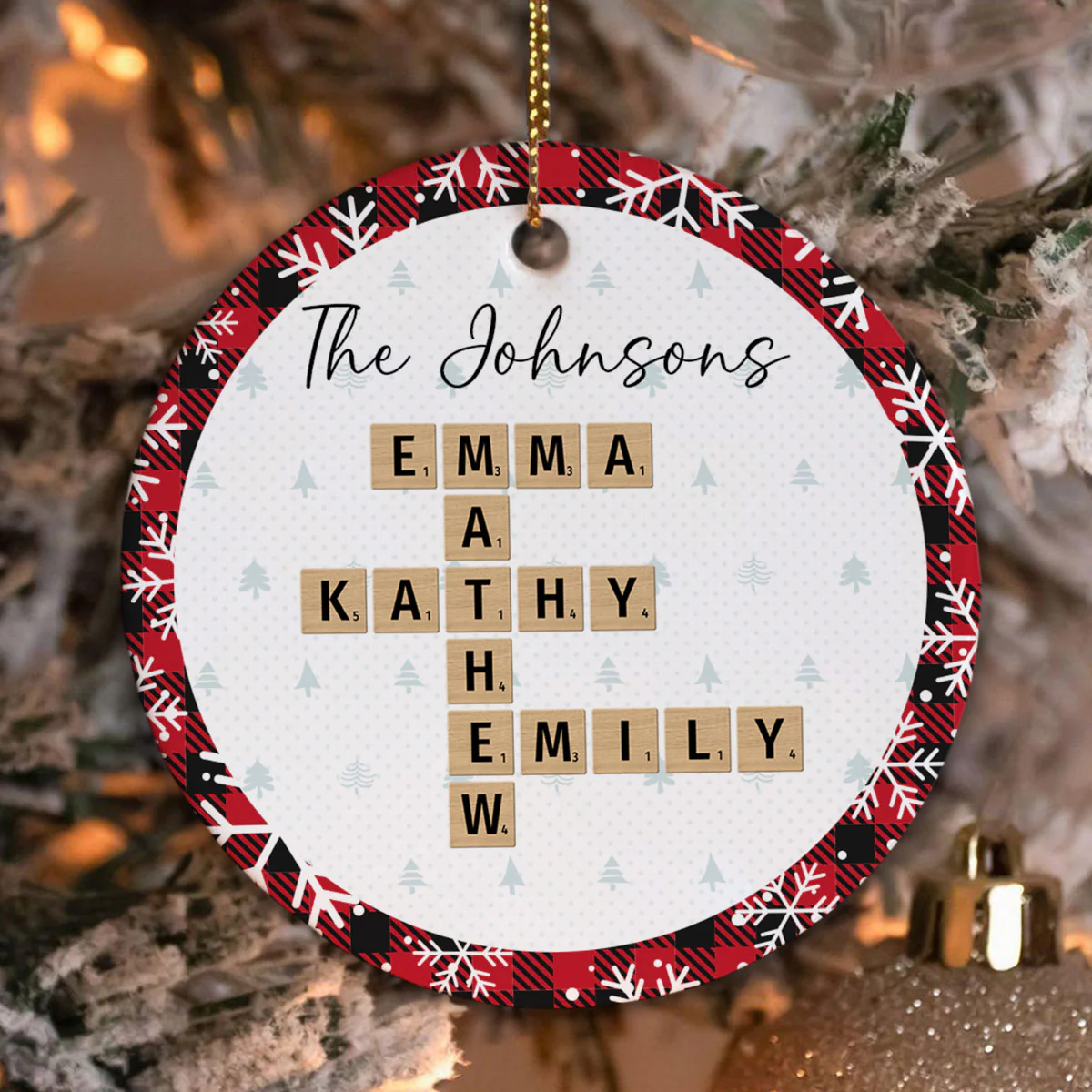 Christmas Plaid Family Crossword Puzzle Art Christmas Decor Personalized Ceramic Ornament - Image 6