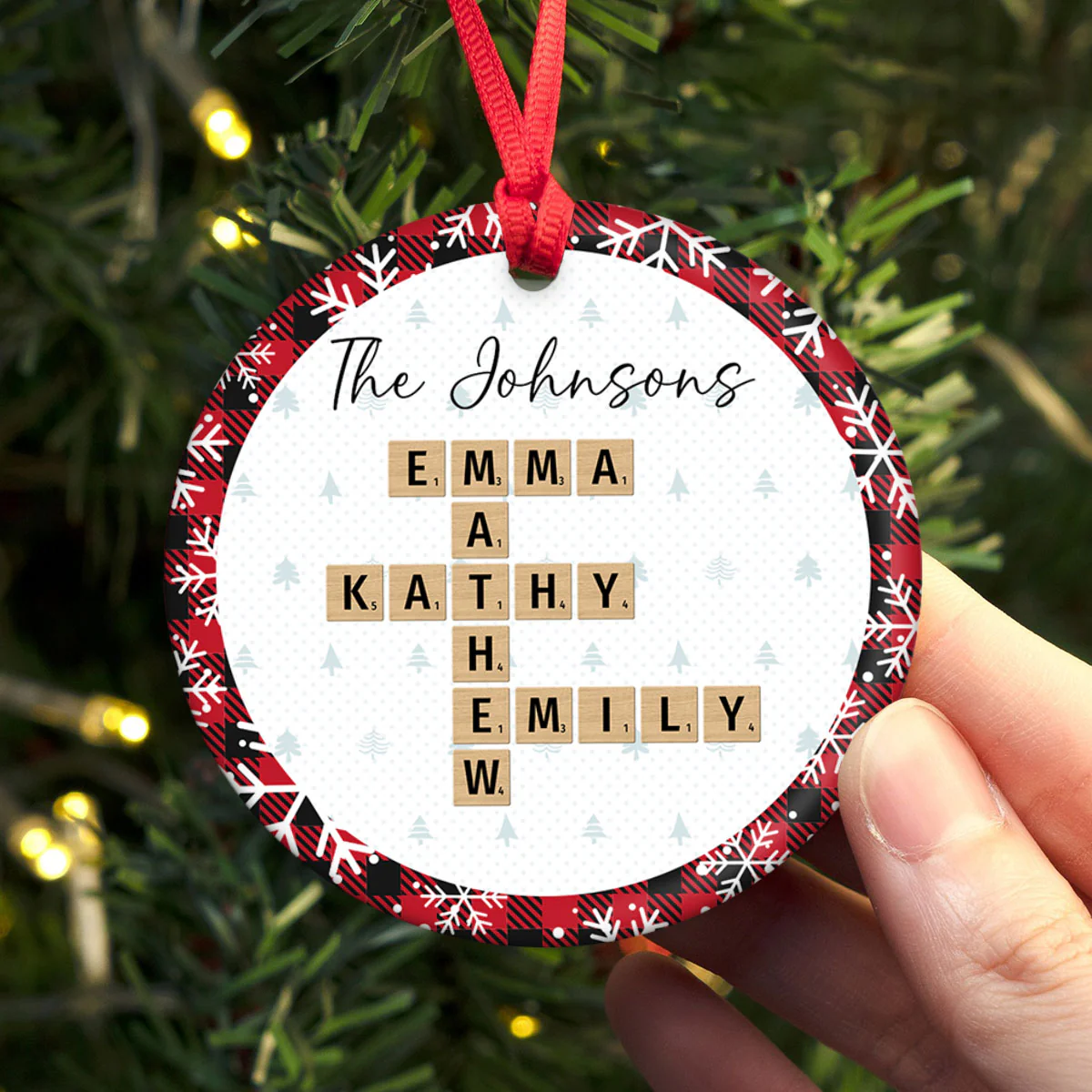 Christmas Plaid Family Crossword Puzzle Art Christmas Decor Personalized Ceramic Ornament - Image 8