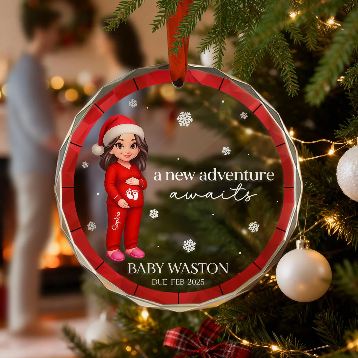 Christmas Pregnant Mom Baby Bump Pregnancy Expecting Baby Arriving - Personalized Glass Ornament - Image 7