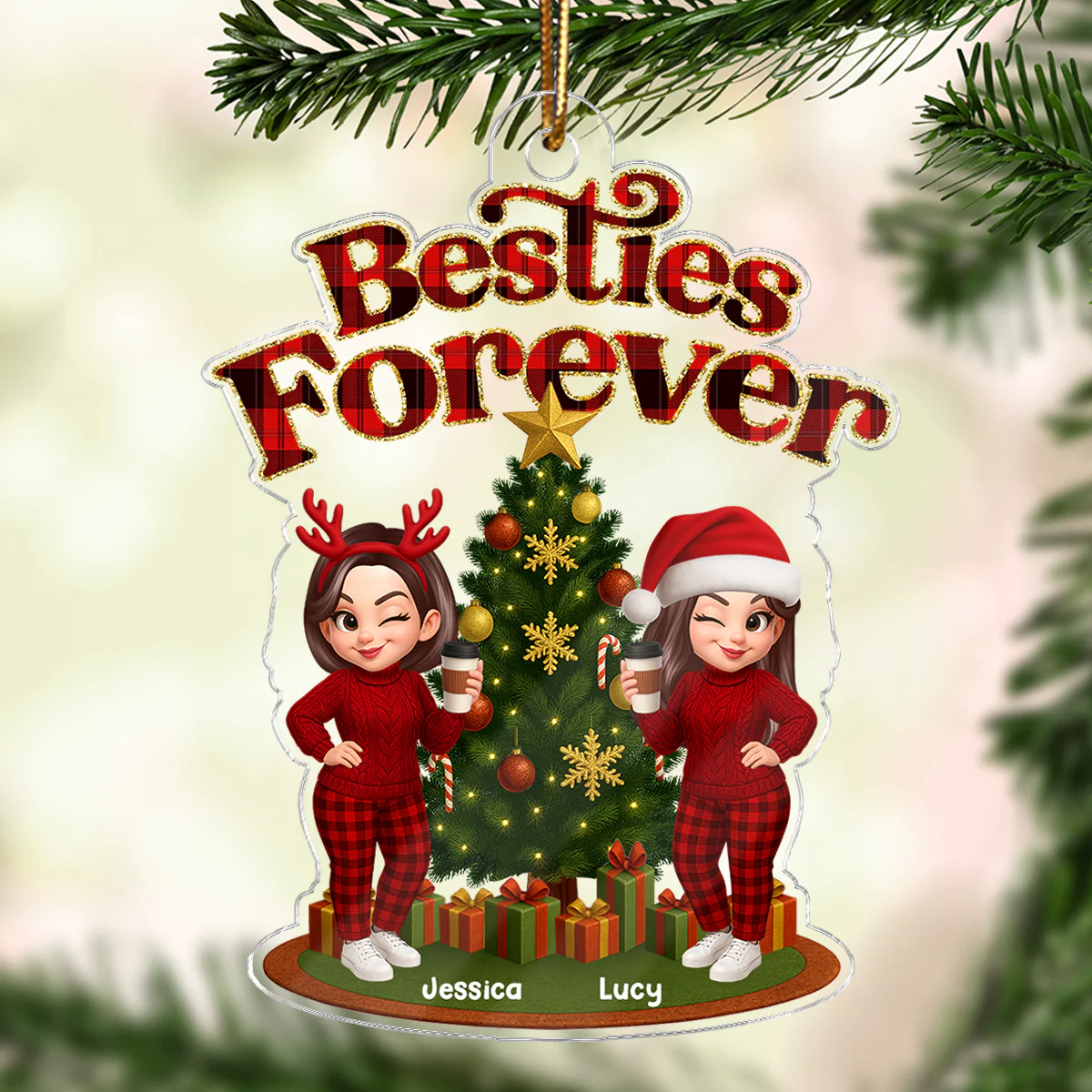 Christmas Pretty Besties Forever - Personalized Acrylic Ornament - Image 7