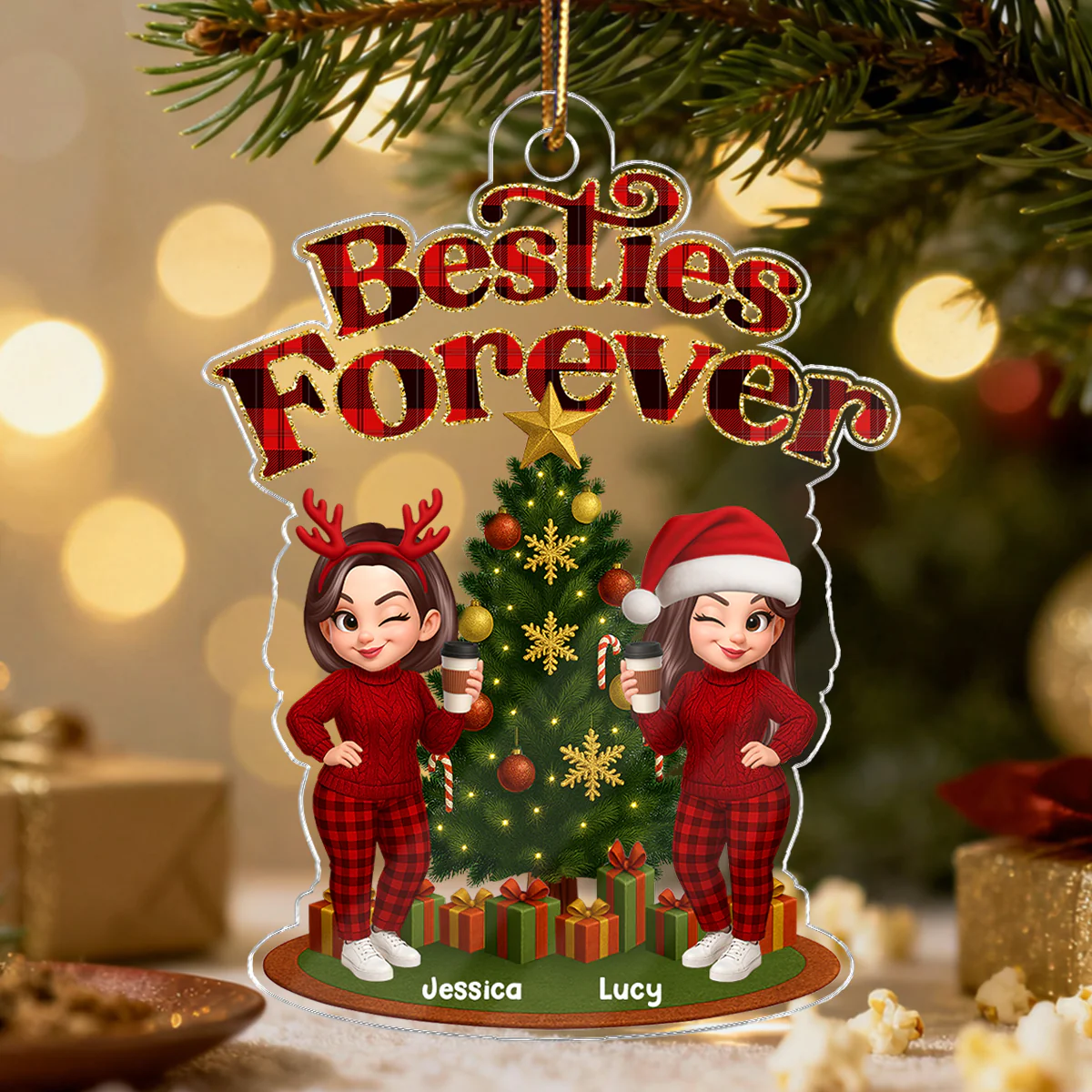Christmas Pretty Besties Forever - Personalized Acrylic Ornament - Image 8