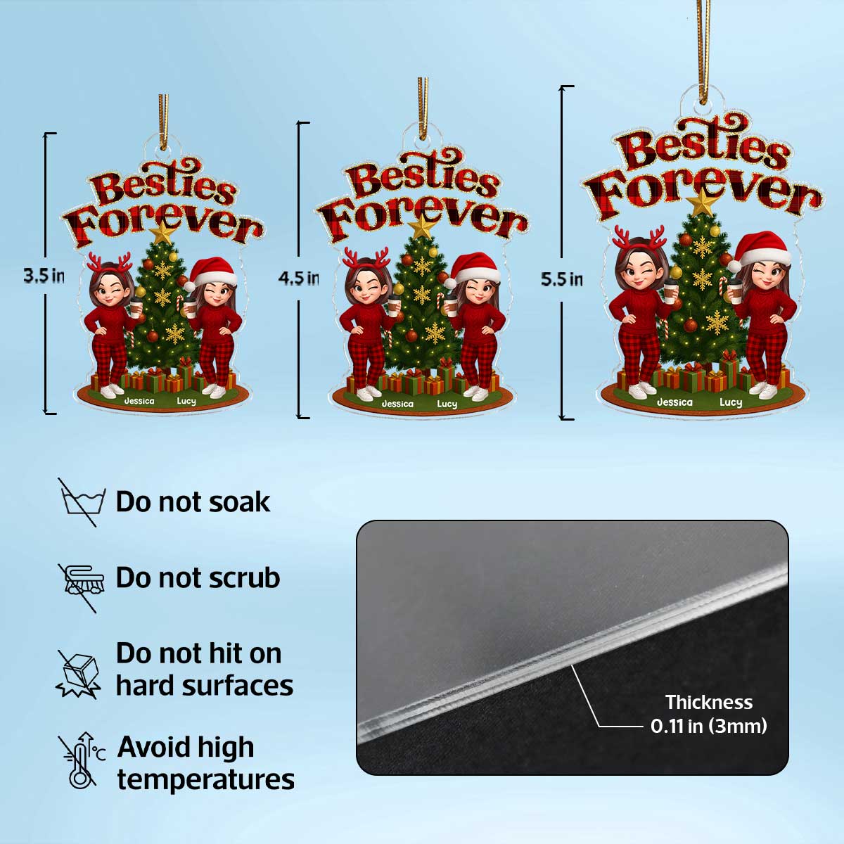 Christmas Pretty Besties Forever - Personalized Acrylic Ornament - Image 9