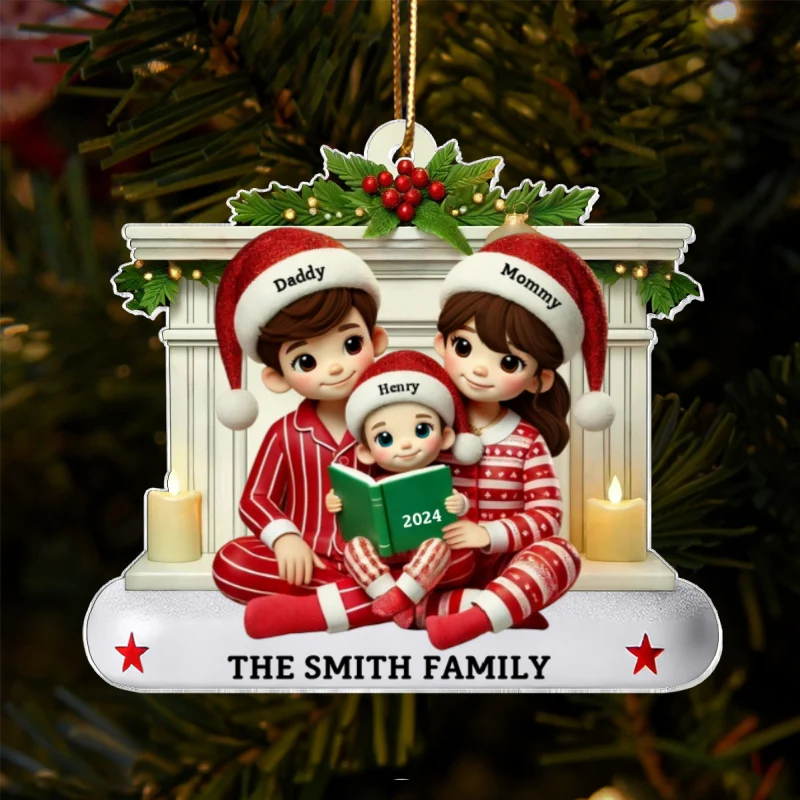 Christmas Pretty Family Reading Story 3D Effect Personalized Acrylic Ornament - Image 9