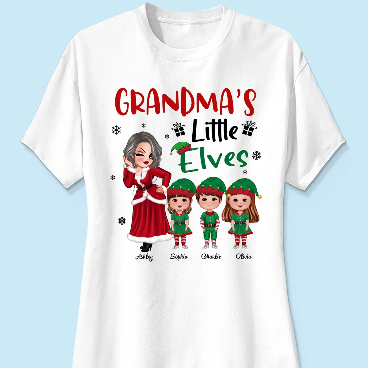 Christmas Pretty Grandma Mom Little Elves Doll Kids Personalized Shirt - Image 11