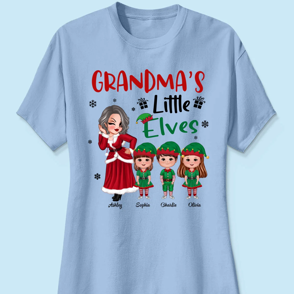 Christmas Pretty Grandma Mom Little Elves Doll Kids Personalized Shirt - Image 14