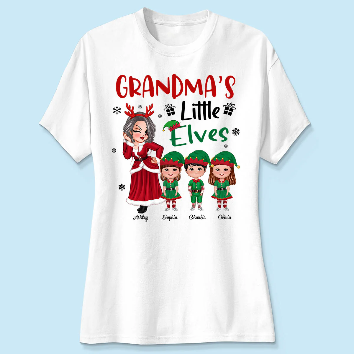 Christmas Pretty Grandma Mom Little Elves Doll Kids Personalized Shirt - Image 4