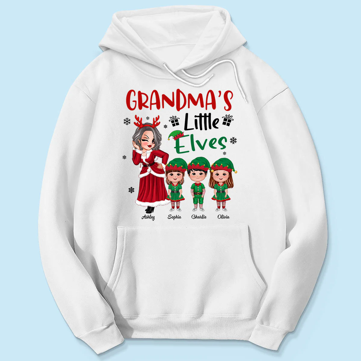 Christmas Pretty Grandma Mom Little Elves Doll Kids Personalized Shirt - Image 5