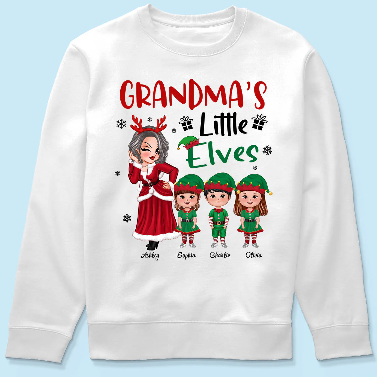 Christmas Pretty Grandma Mom Little Elves Doll Kids Personalized Shirt - Image 6