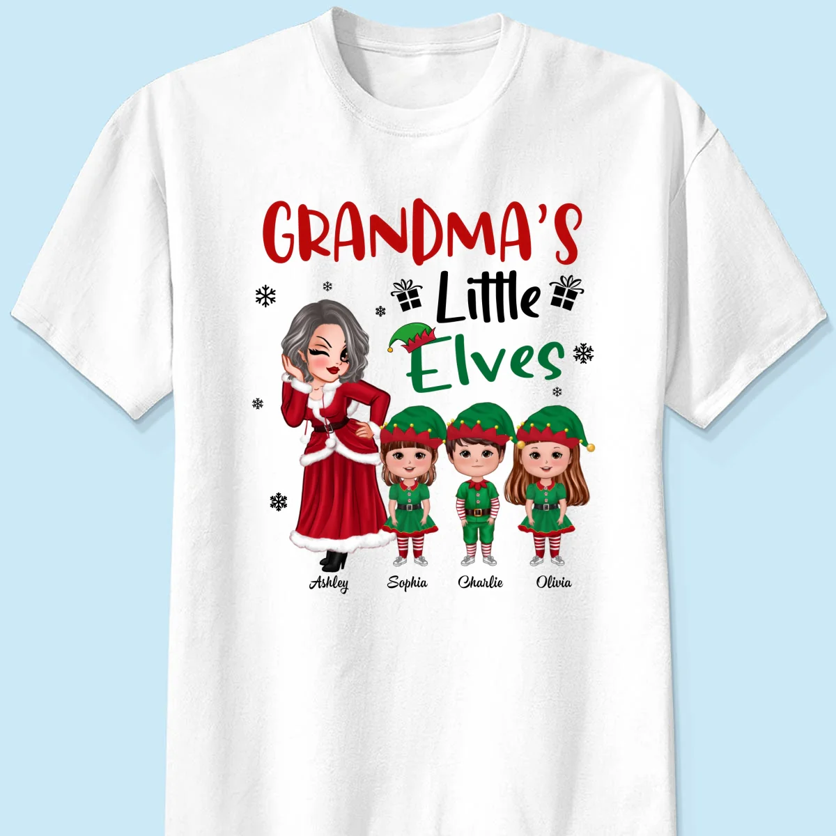 Christmas Pretty Grandma Mom Little Elves Doll Kids Personalized Shirt - Image 7