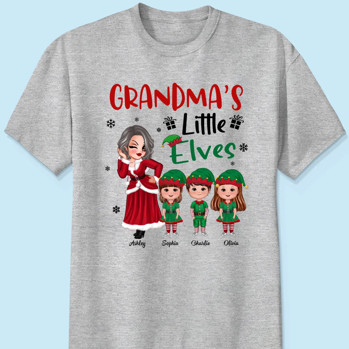 Christmas Pretty Grandma Mom Little Elves Doll Kids Personalized Shirt - Image 8