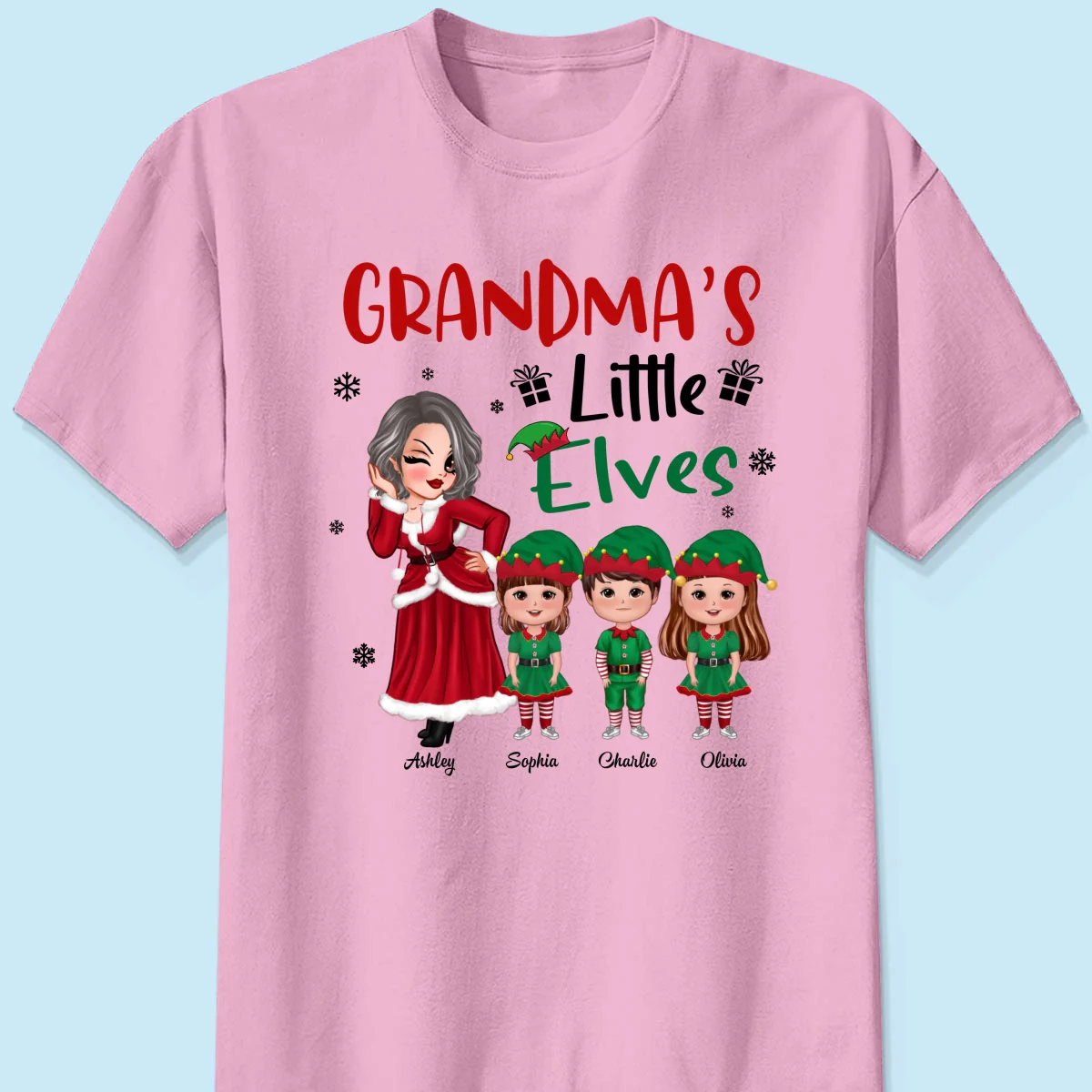Christmas Pretty Grandma Mom Little Elves Doll Kids Personalized Shirt - Image 9