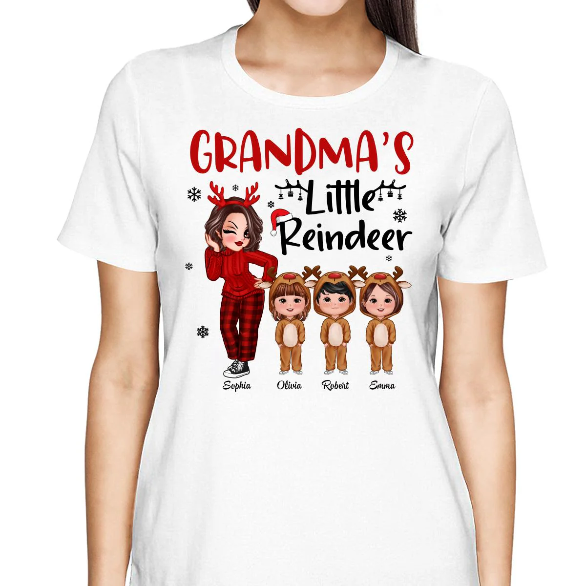 Christmas Pretty Grandma‘s Little Reindeer Doll Kids Personalized Shirt - Image 2