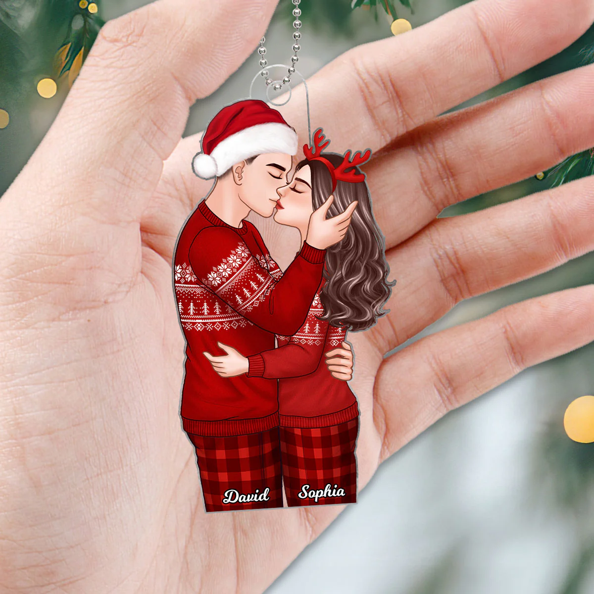 Christmas Romantic Couple Kissing Gift For Him For Her Personalized Acrylic Ornament - Image 3
