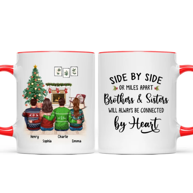 Christmas Side By Side Or Miles Apart Sisters Brothers Siblings Besties Personalized Mug - Image 4
