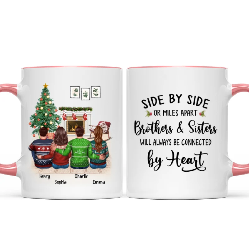 Christmas Side By Side Or Miles Apart Sisters Brothers Siblings Besties Personalized Mug - Image 6