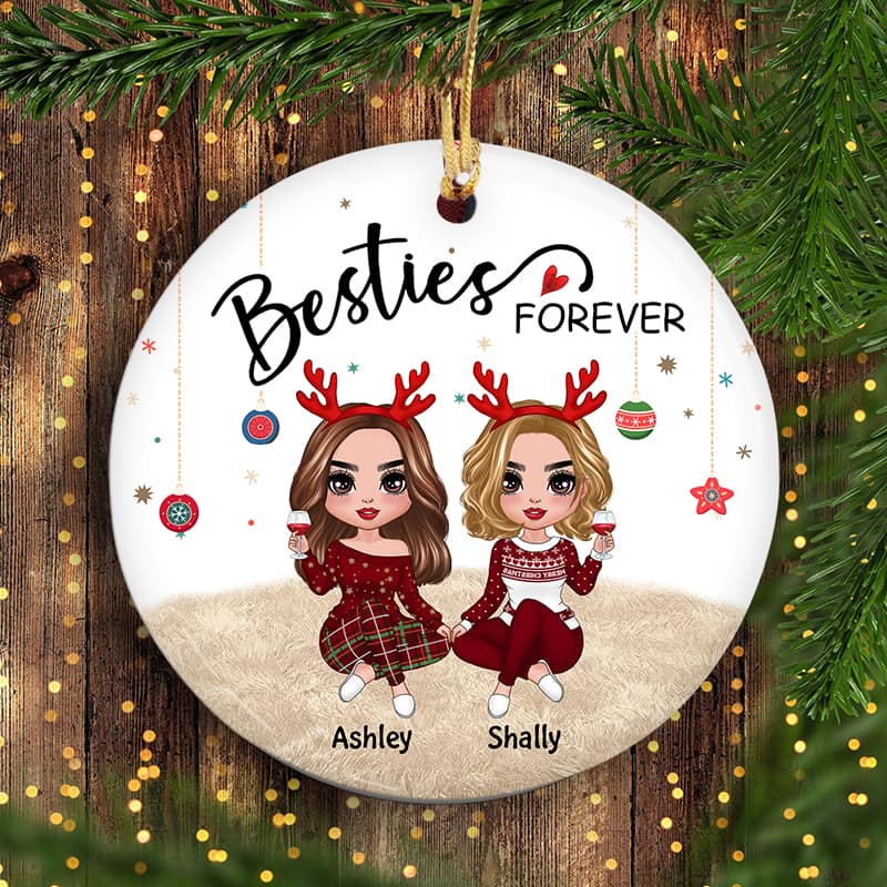 Christmas Sitting Doll Besties Personalized Circle Ornament - Image 3