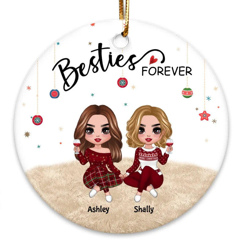 Christmas Sitting Doll Besties Personalized Circle Ornament - Image 4