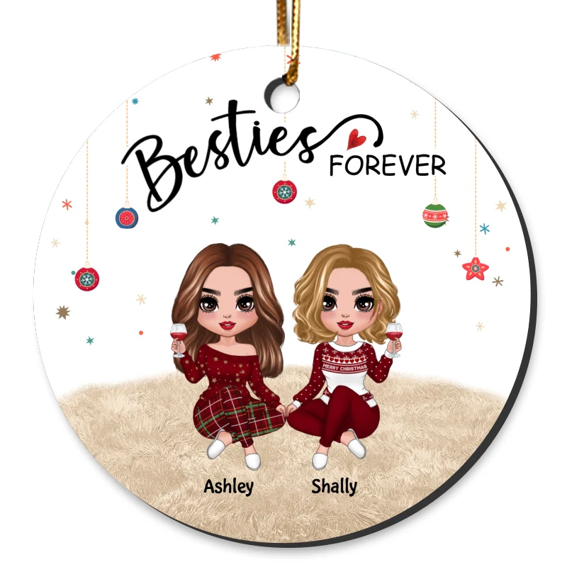 Christmas Sitting Doll Besties Personalized Circle Ornament - Image 5