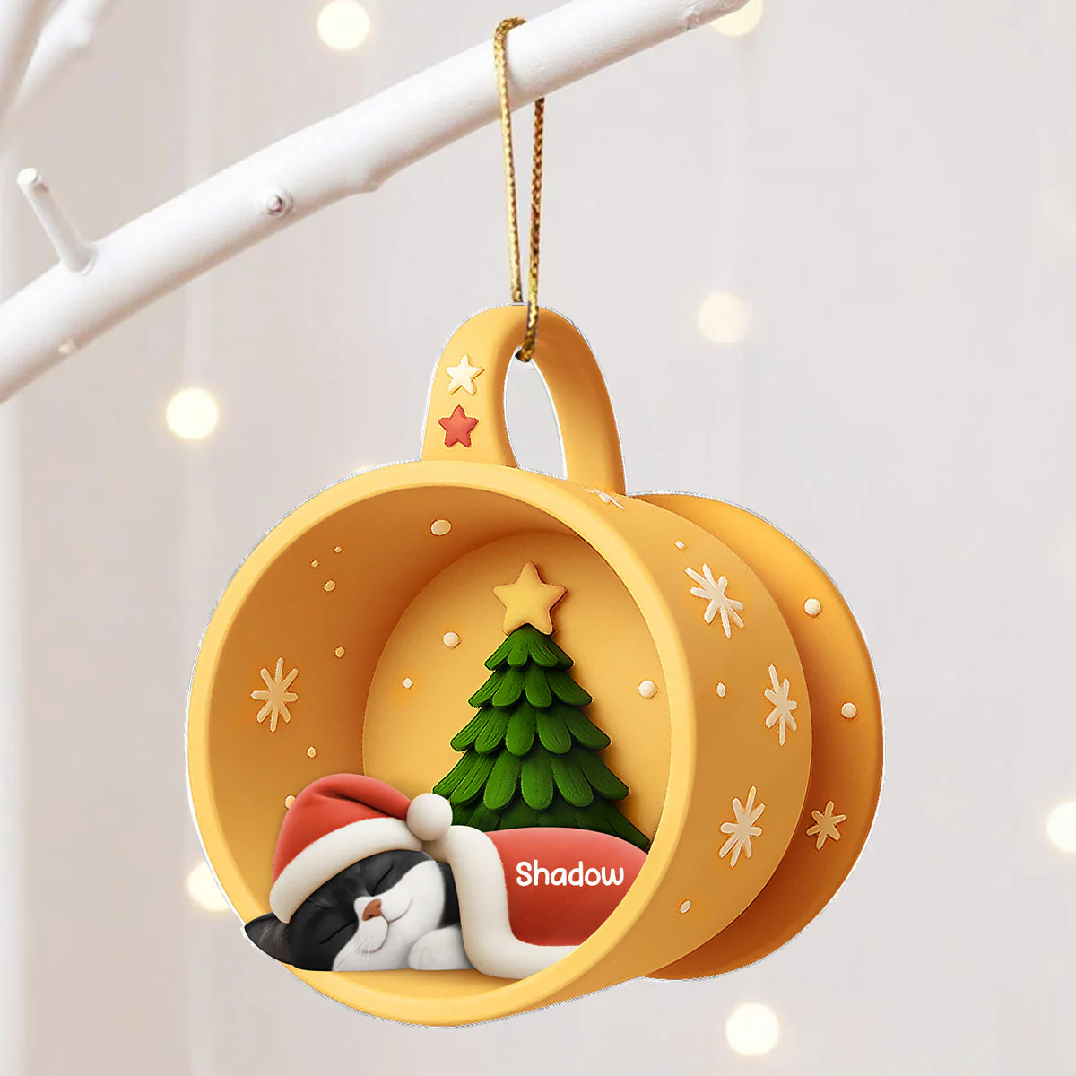 Christmas Sleeping Cats In Cozy Mug 3D Effect Personalized Acrylic Ornament - Image 3