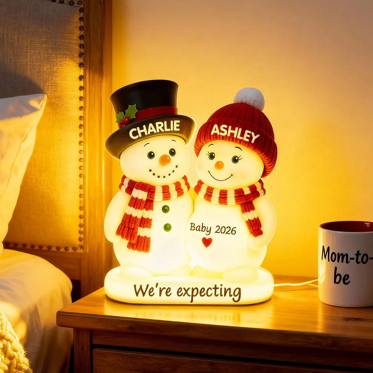 Christmas Snowman Couple Parents We're Expecting Pregnancy Baby Arriving - Personalized Light Box - Image 10
