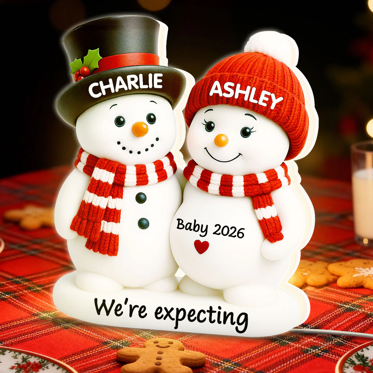 Christmas Snowman Couple Parents We're Expecting Pregnancy Baby Arriving - Personalized Light Box - Image 2