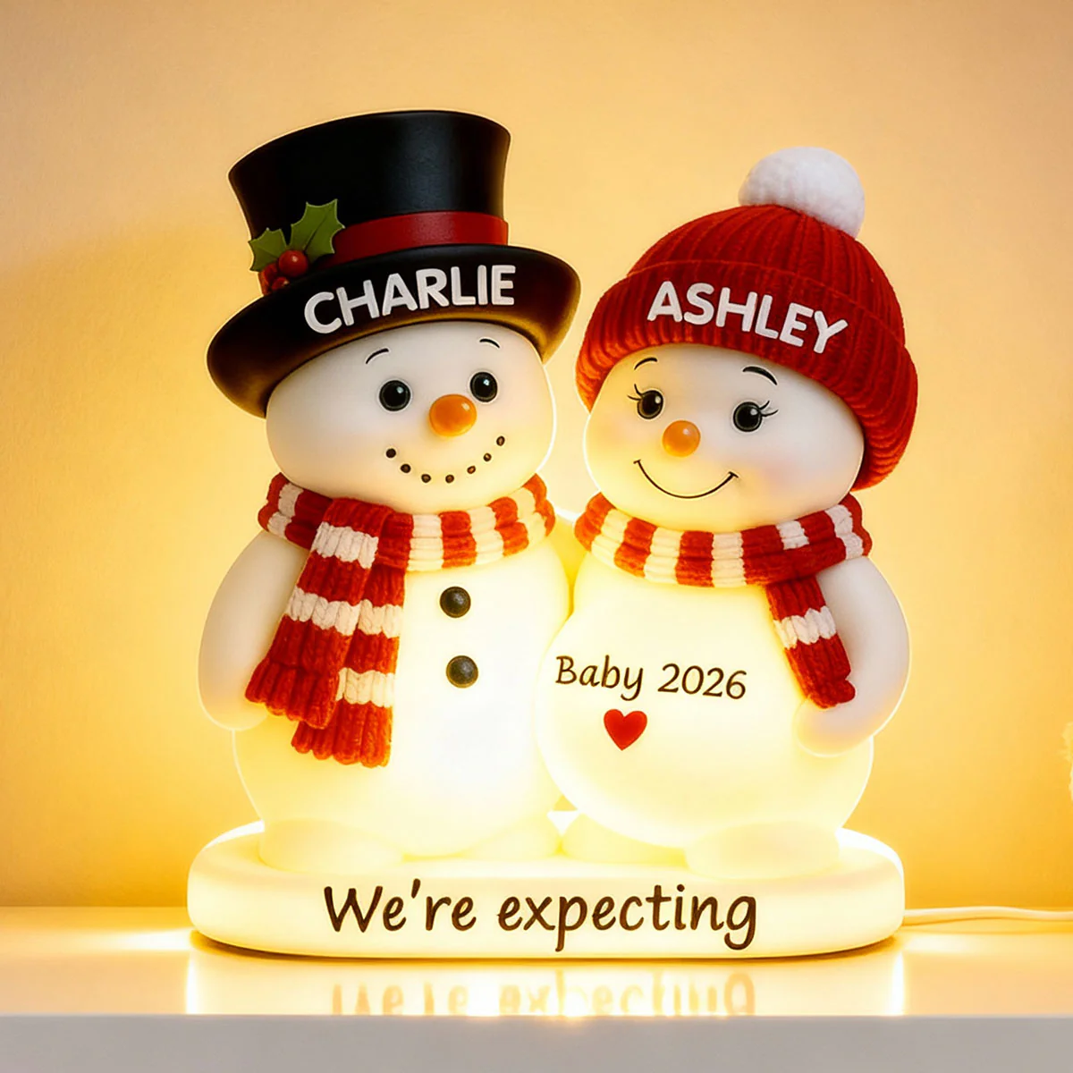 Christmas Snowman Couple Parents We're Expecting Pregnancy Baby Arriving - Personalized Light Box - Image 3