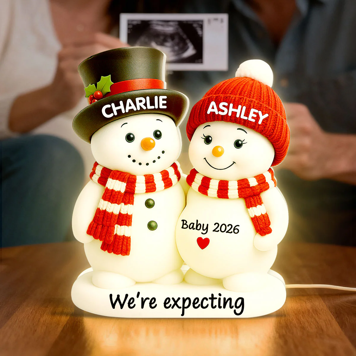 Christmas Snowman Couple Parents We're Expecting Pregnancy Baby Arriving - Personalized Light Box - Image 6