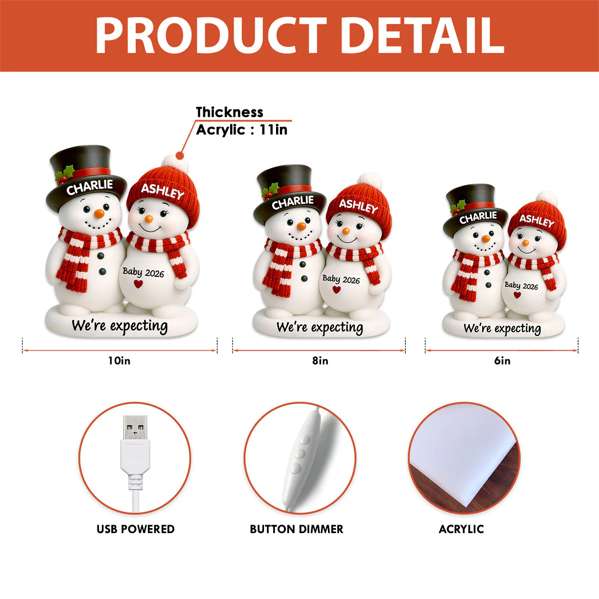 Christmas Snowman Couple Parents We're Expecting Pregnancy Baby Arriving - Personalized Light Box - Image 7
