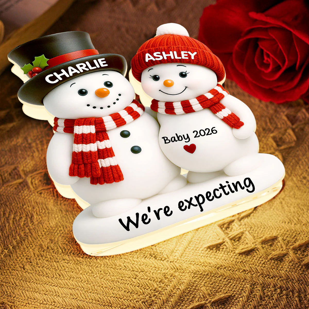 Christmas Snowman Couple Parents We're Expecting Pregnancy Baby Arriving - Personalized Light Box - Image 9