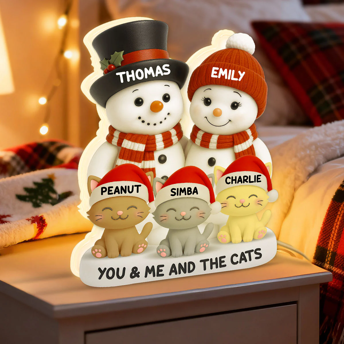 Christmas Snowman Couple You Me And The Dogs Cats- Personalized Light Box - Gift For Dog Cat Lovers - Image 4