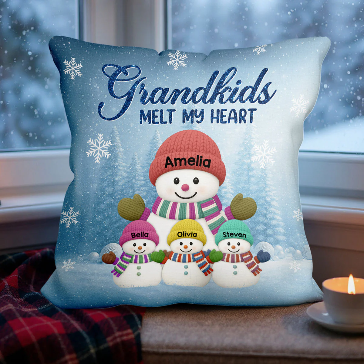 Christmas Snowman My Grandkids Melt My Heart - Personalized Pillow - Gift For Grandmas - Image 10