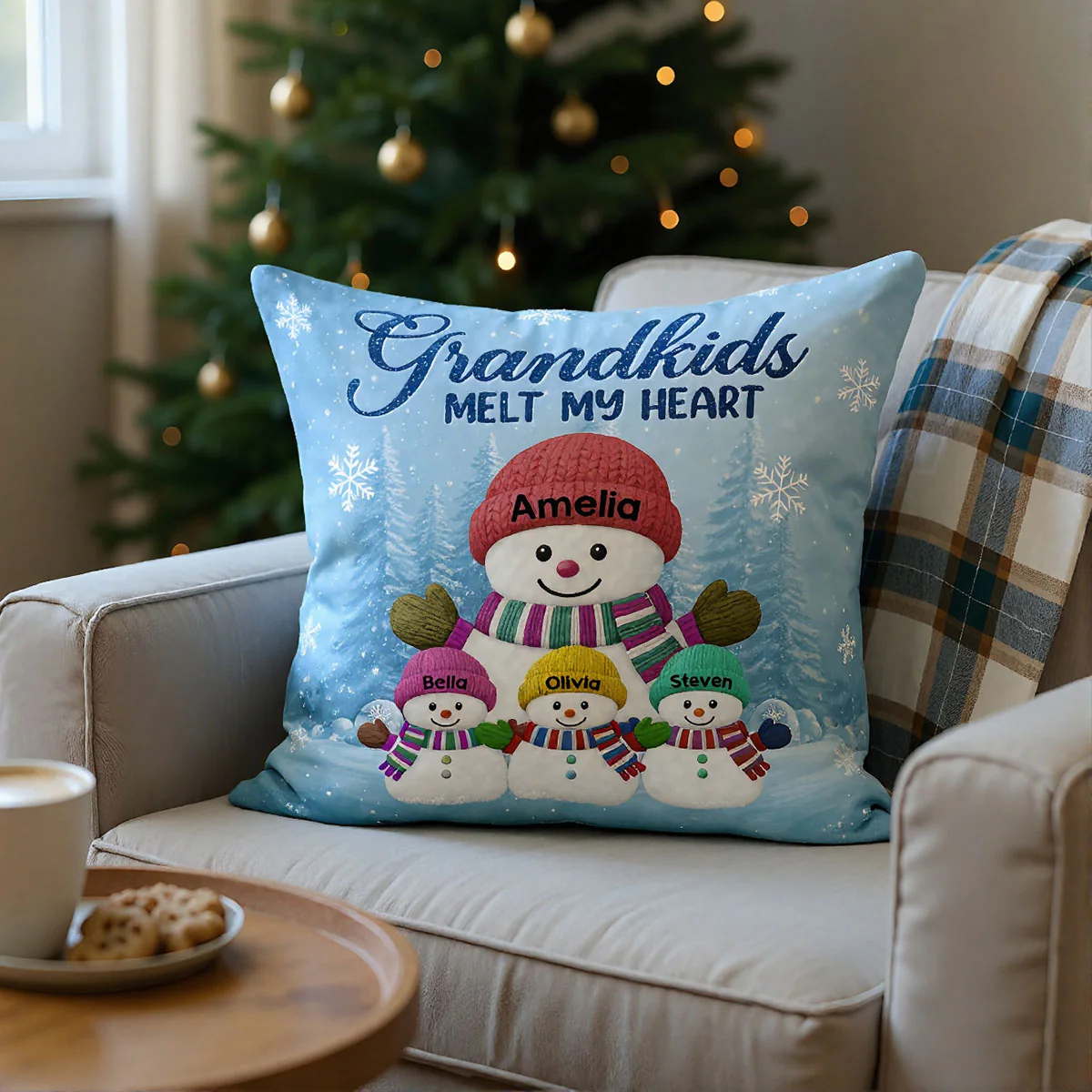 Christmas Snowman My Grandkids Melt My Heart - Personalized Pillow - Gift For Grandmas - Image 11
