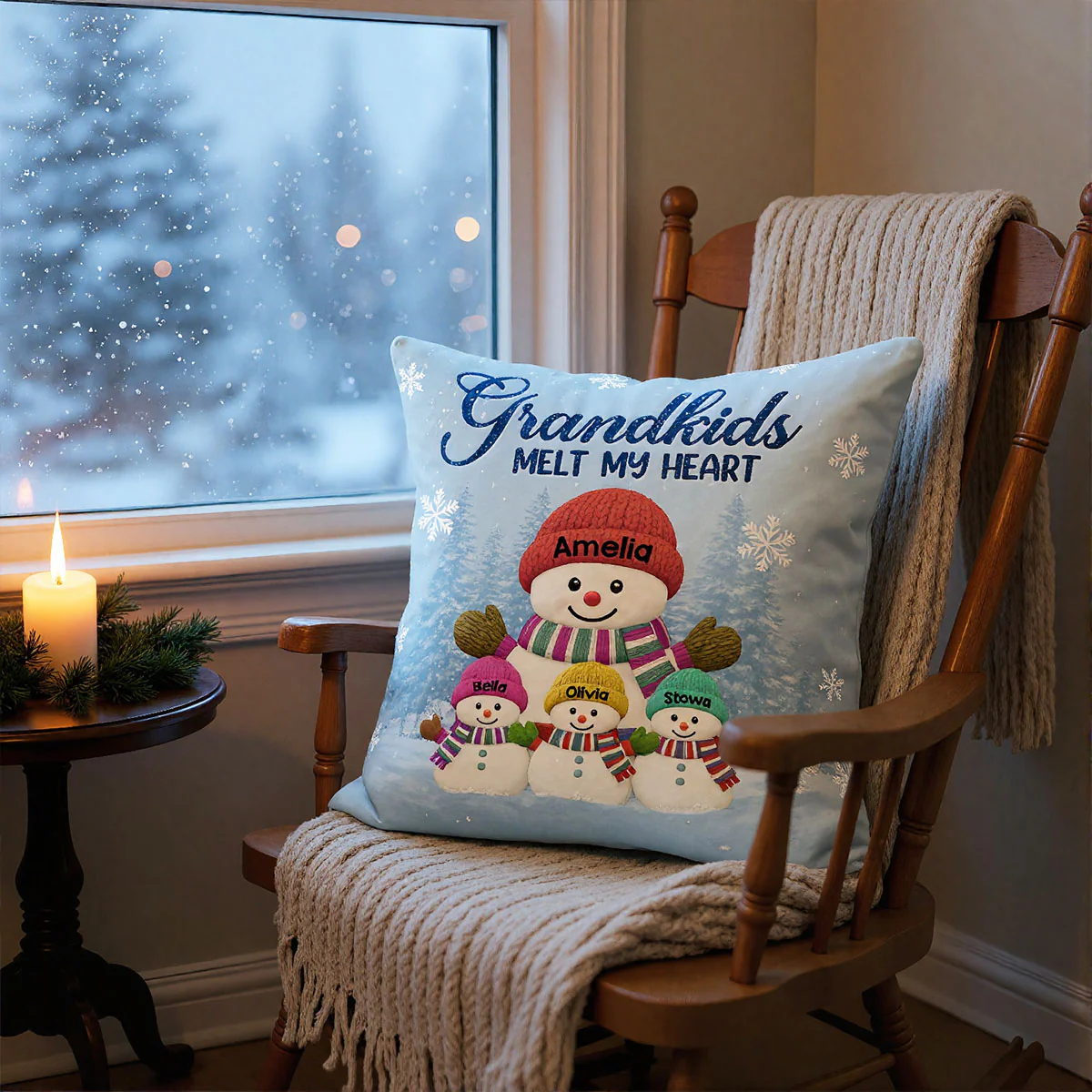 Christmas Snowman My Grandkids Melt My Heart - Personalized Pillow - Gift For Grandmas - Image 3