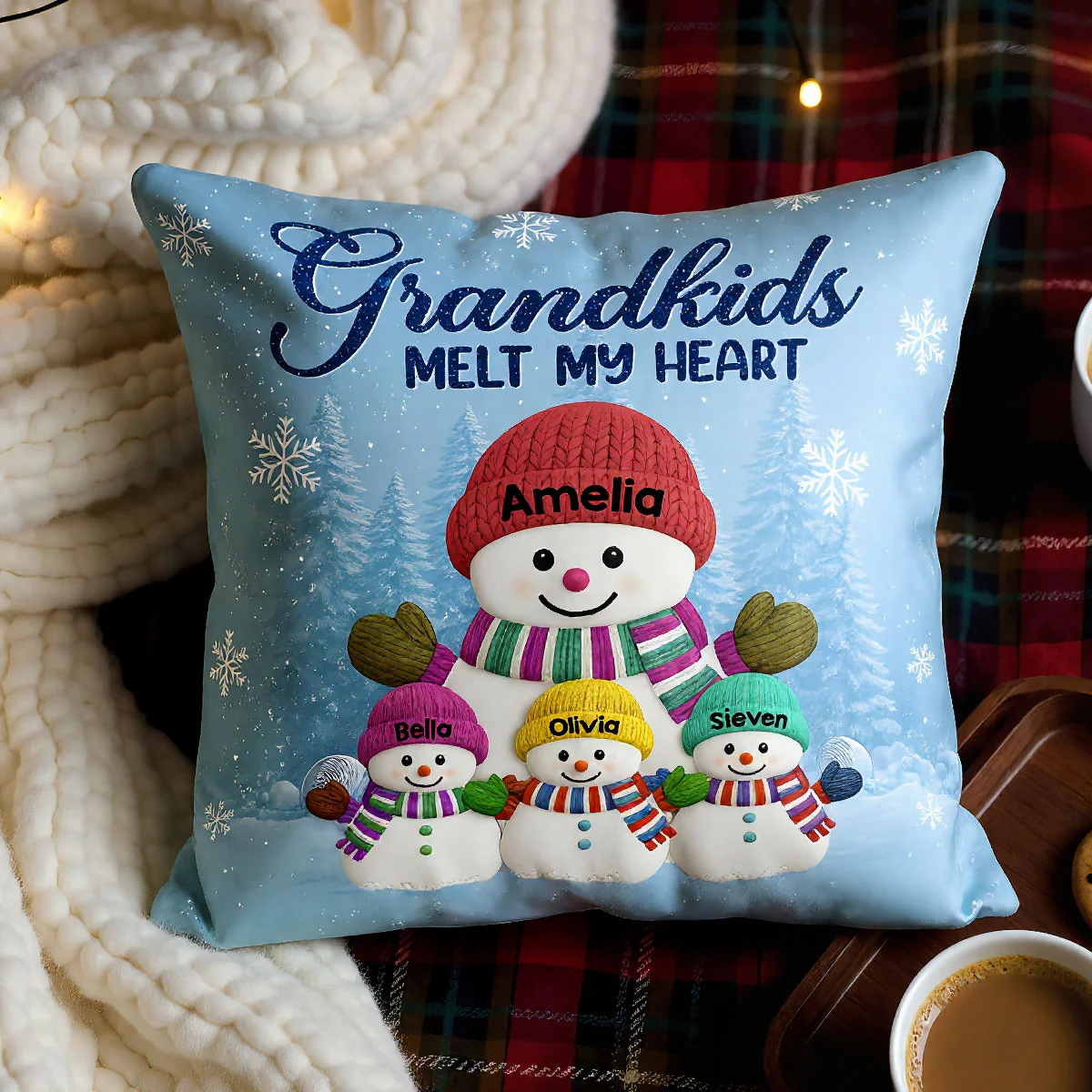 Christmas Snowman My Grandkids Melt My Heart - Personalized Pillow - Gift For Grandmas - Image 4