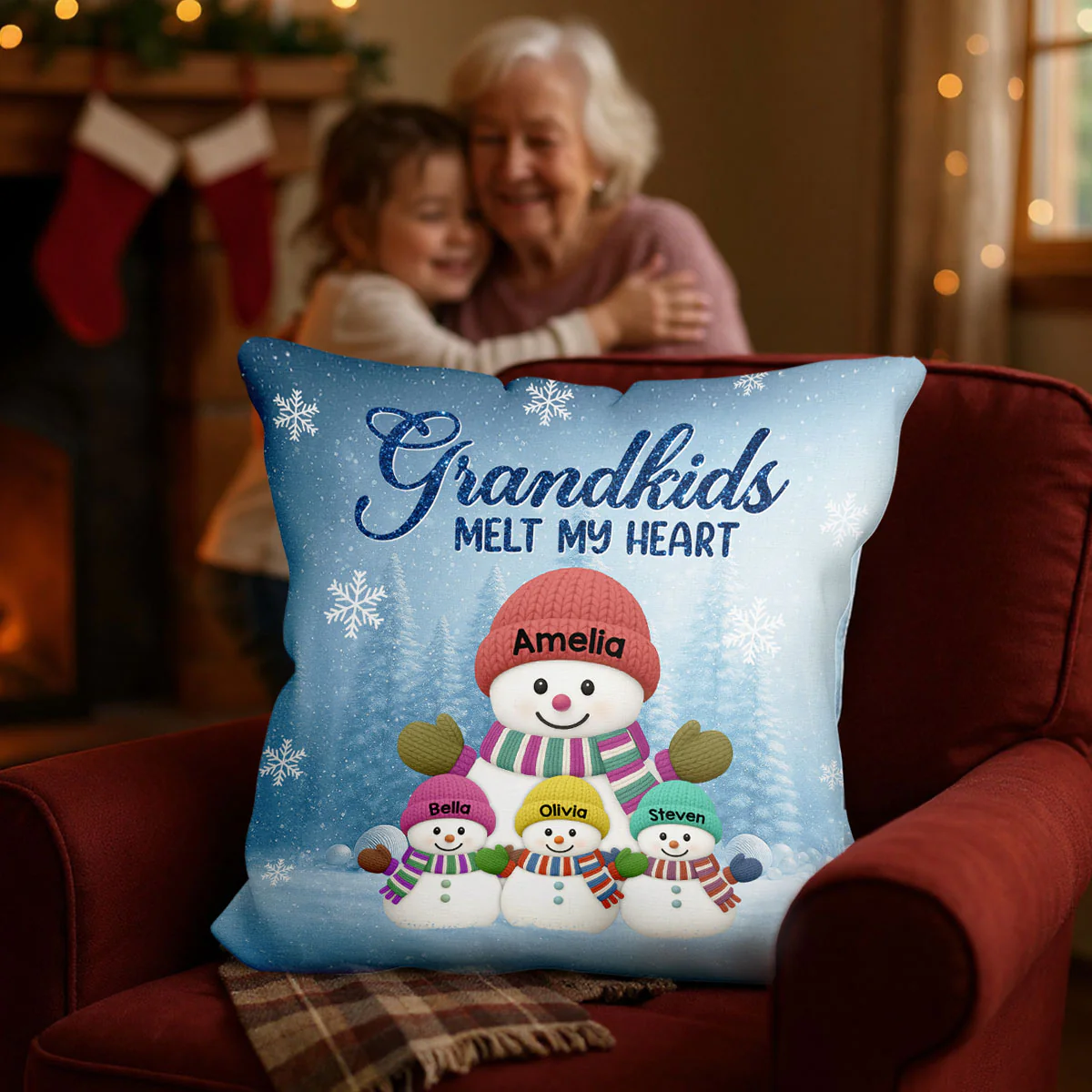Christmas Snowman My Grandkids Melt My Heart - Personalized Pillow - Gift For Grandmas - Image 5
