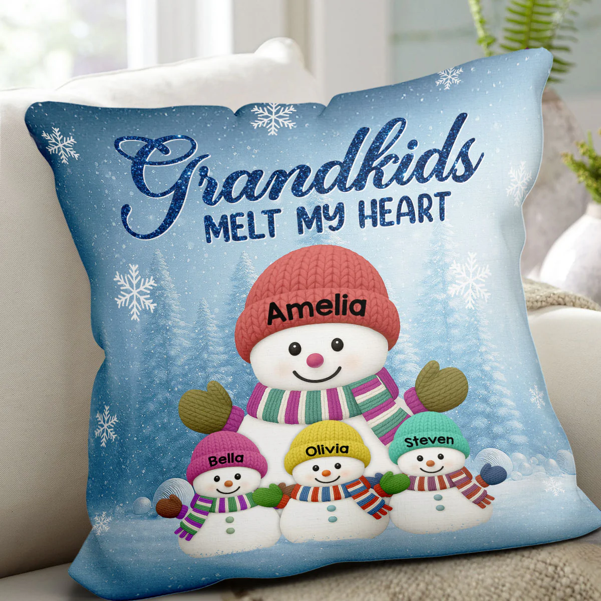Christmas Snowman My Grandkids Melt My Heart - Personalized Pillow - Gift For Grandmas - Image 6