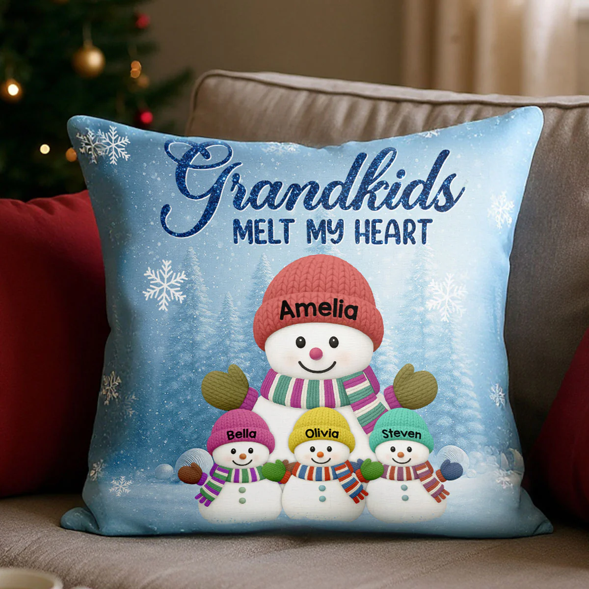Christmas Snowman My Grandkids Melt My Heart - Personalized Pillow - Gift For Grandmas - Image 7