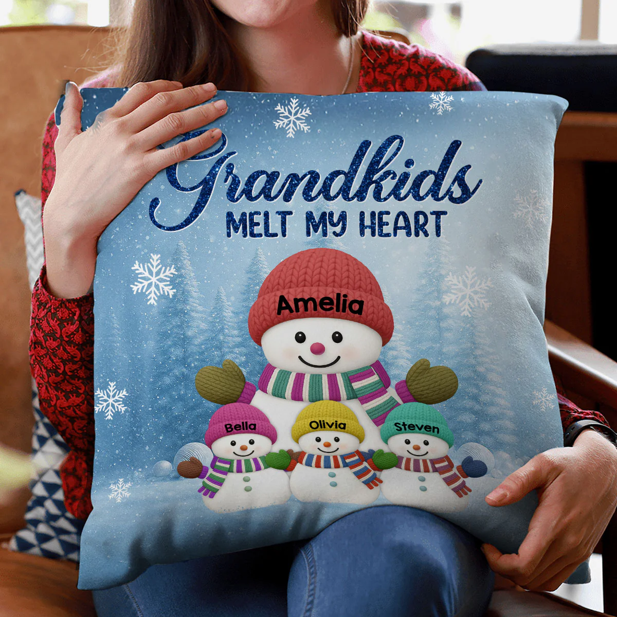 Christmas Snowman My Grandkids Melt My Heart - Personalized Pillow - Gift For Grandmas - Image 8
