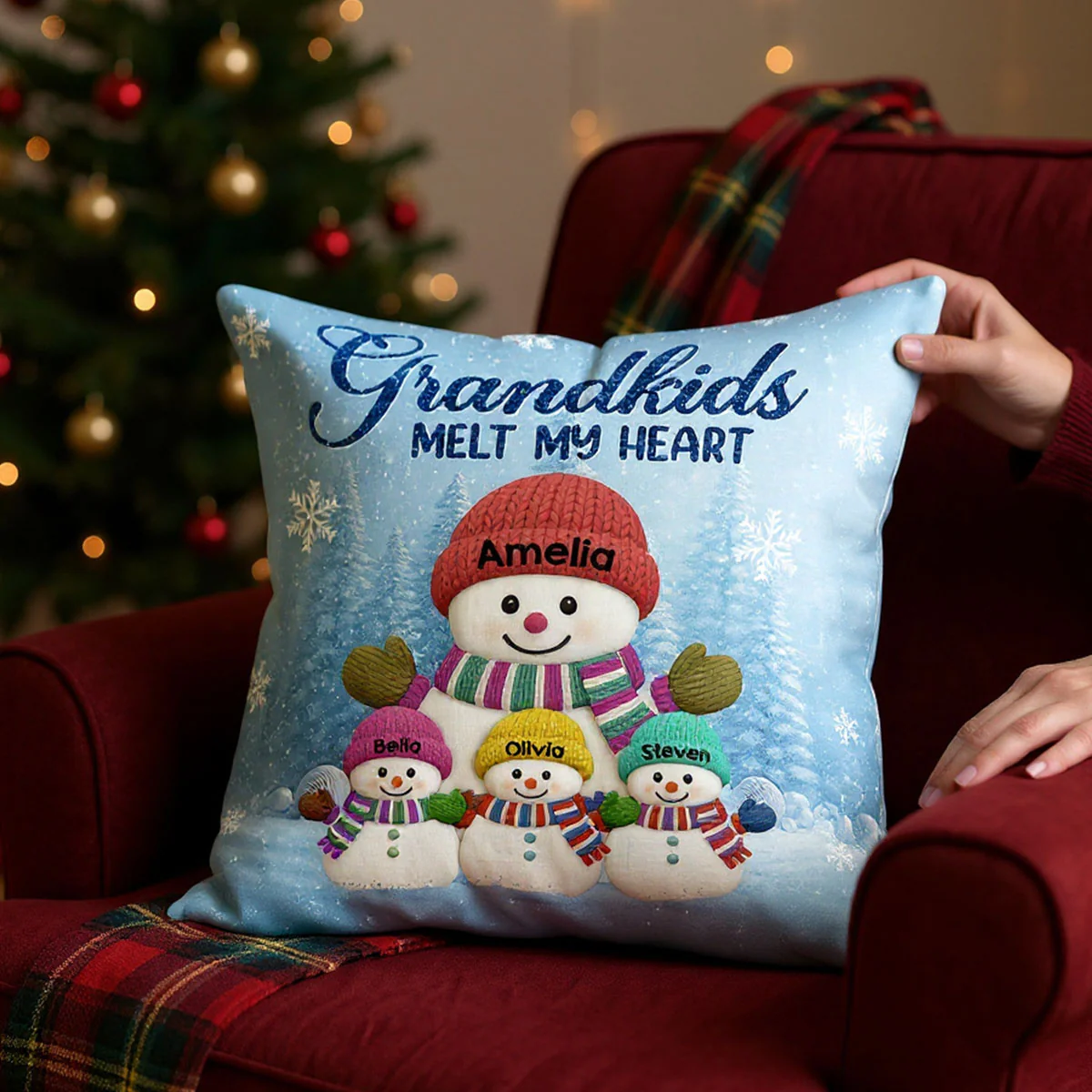Christmas Snowman My Grandkids Melt My Heart - Personalized Pillow - Gift For Grandmas - Image 9