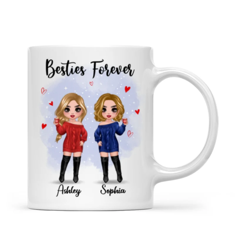Christmas Standing Doll Besties In Snow Personalized Mug